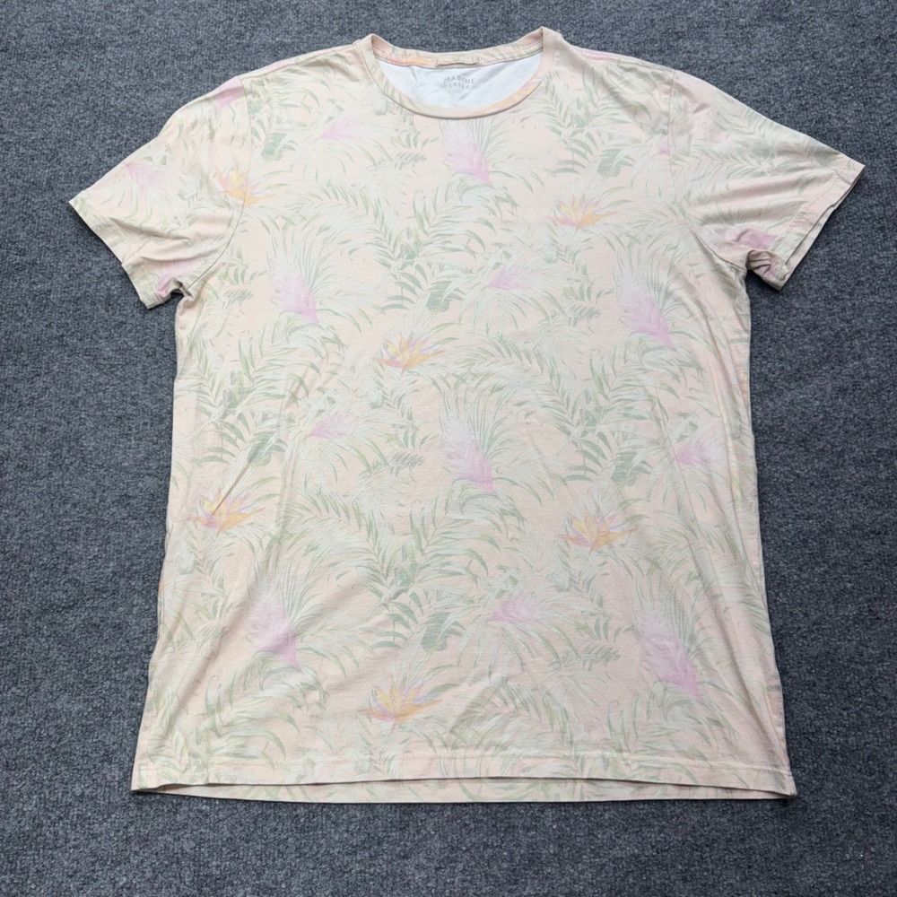 Marine Layer Mens Large Tropical Floral Supima Cotton Modal Tee Peach Pink L